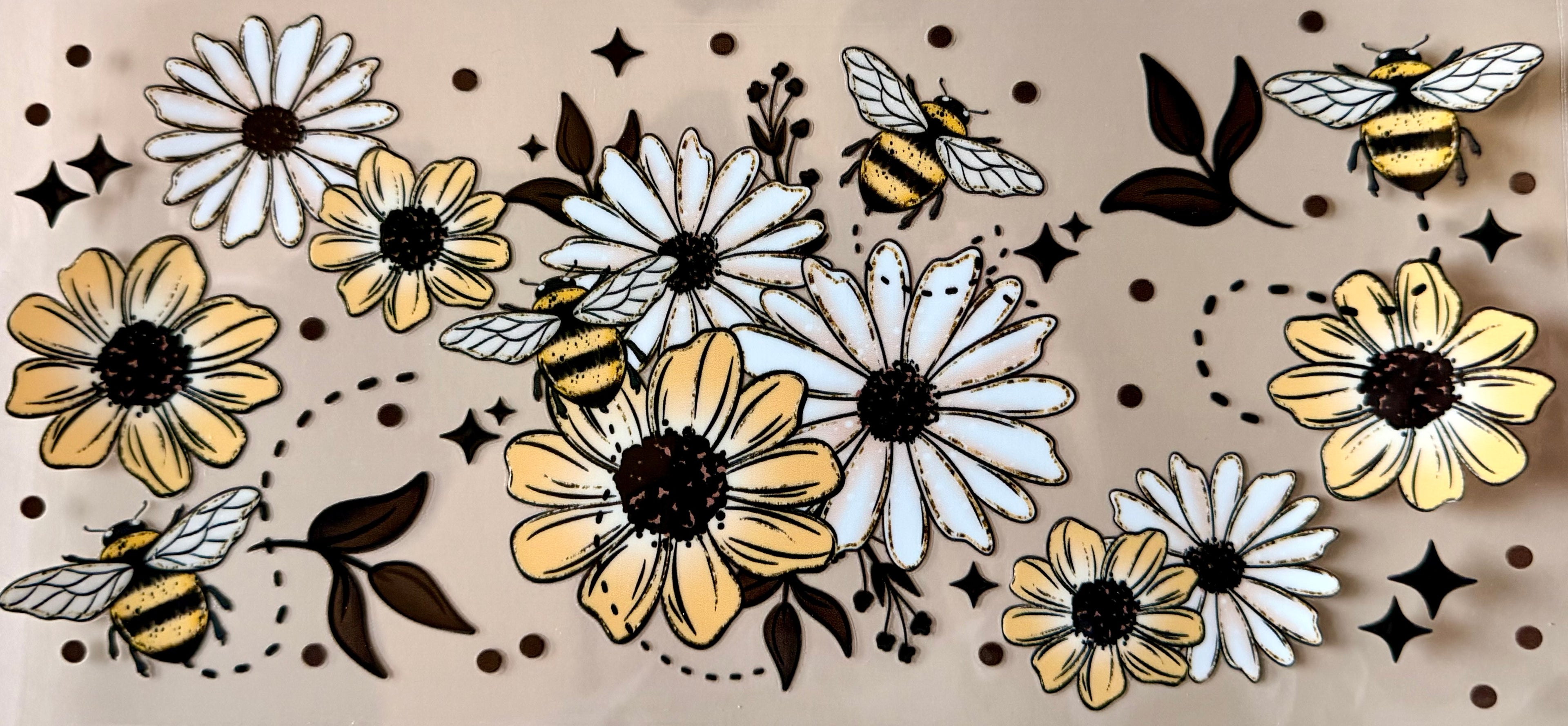 16oz decal, flowers, bees