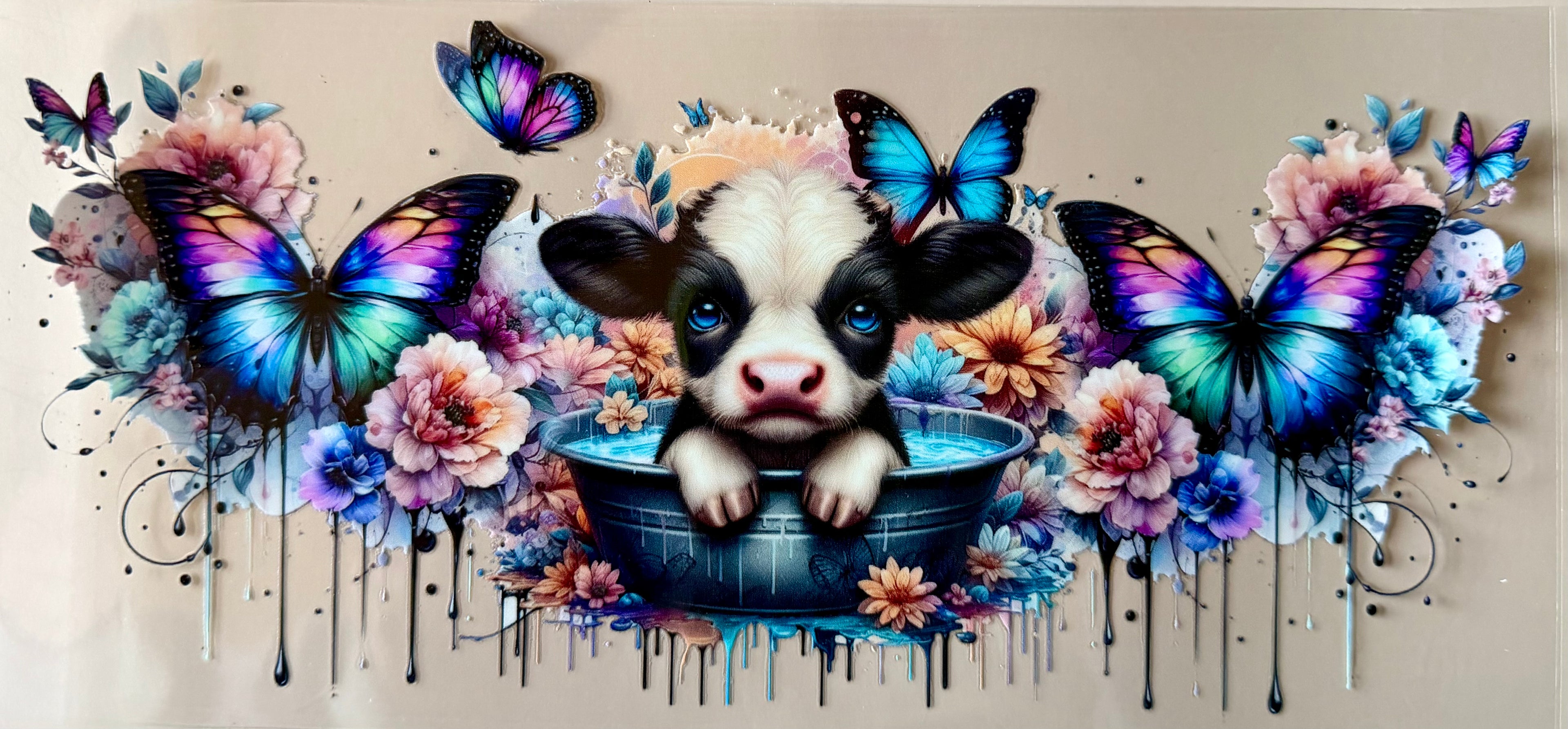 16oz decal, cow, butterfly